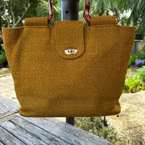 Vintage Mustard Tote with Tortoise lucite Handles